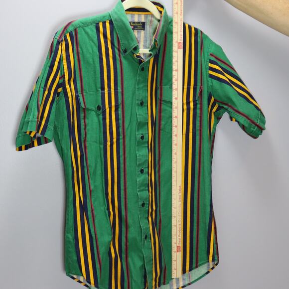 Ruddock Bros Striped Western Shirt Green Yellow Made in USA Sz M - Picture 4 of 5